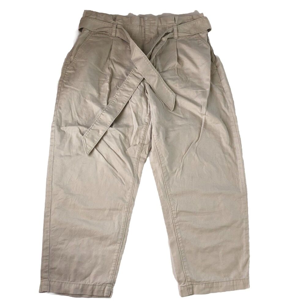 LOFT Tan Cropped Paperbag Waist Pants